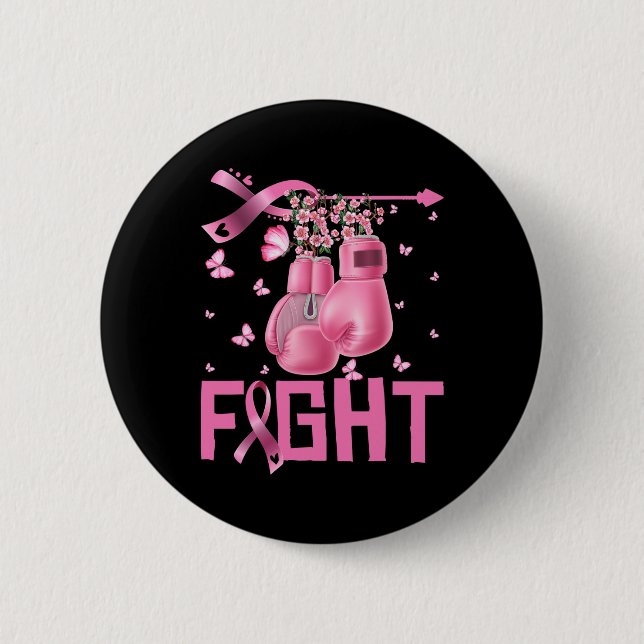 Kampf Brustkrebs Bewusstsein Boxhandschuhe Krieg Button (Vorderseite)