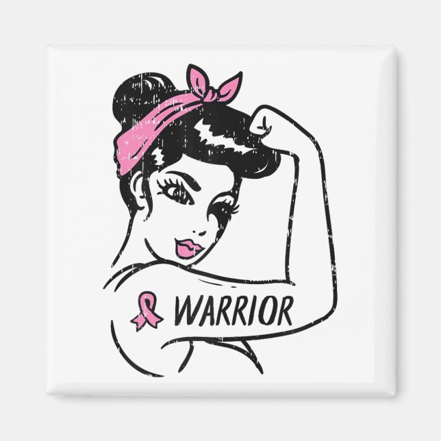 Kampf Brustkrebs Kriegerin Rosie Riveter Pink Magnet (Vorne)