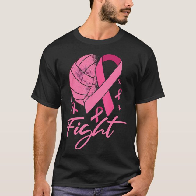 Kampf Brustkrebs Volleyball Pink Ribbon T-Shirt (Vorderseite)