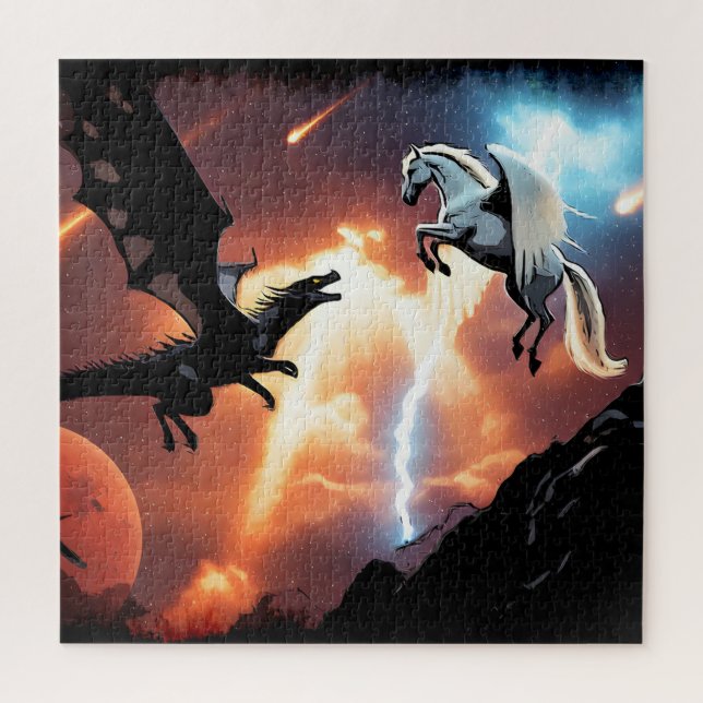 Kampf im Weltraum - Drache und Pegasus Puzzle (Vertikal)