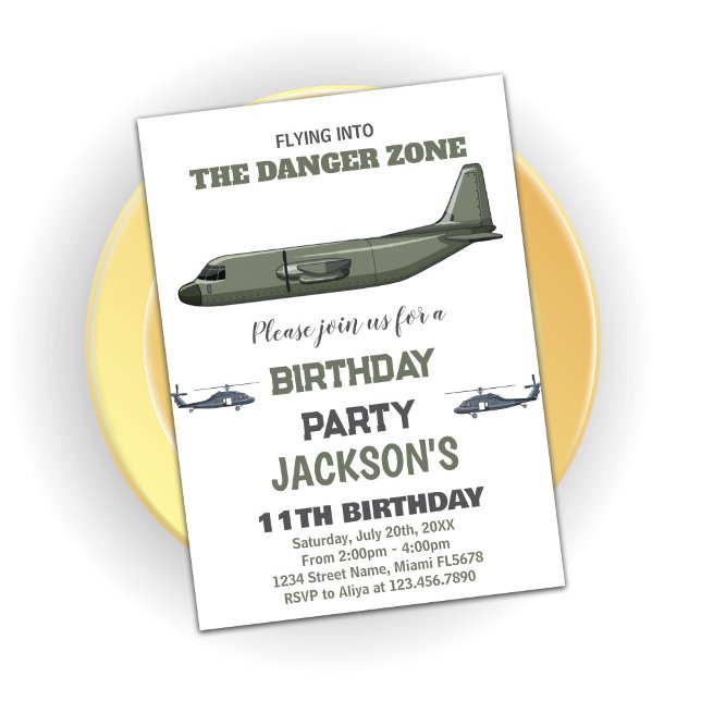 Kampf Jet Birthday Einladungen Grün Dunkel (Fighter Jet Birthday Invitations Green Dark)