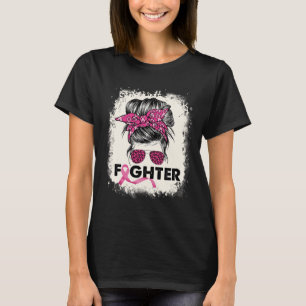 Kampf Messy Bun Breast Cancer Awareness Pink War T-Shirt