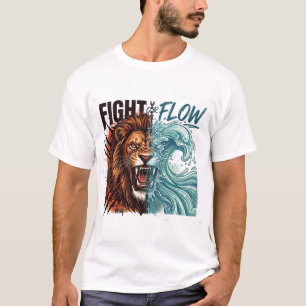 Kampf oder Fluss Löwe und Wasserwelle-Design T-Shirt