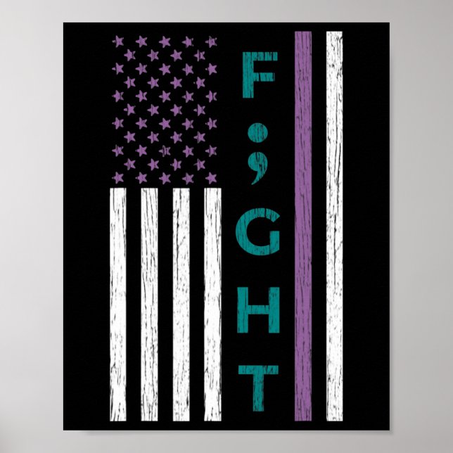 Kampf Semicolon Flag Suicide Bewusstsein Mentale H Poster (Vorne)