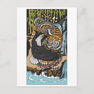 Kampf Tiger, Adler und Schlange. Grafik Postkarte