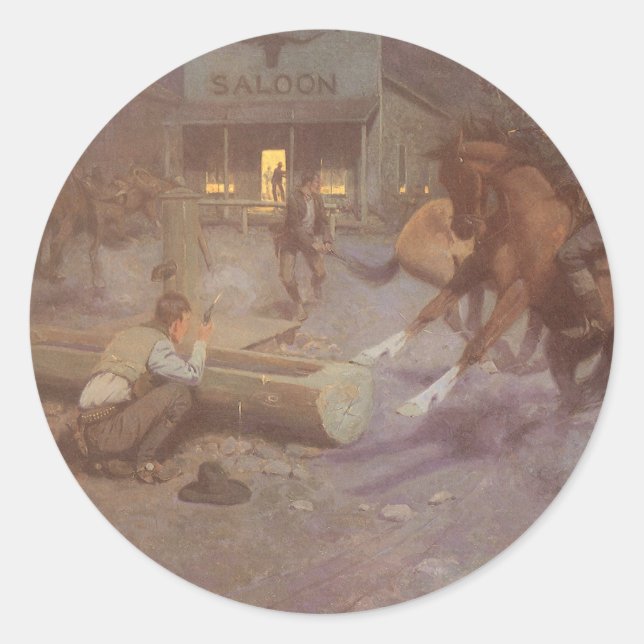 Kampf um Bill Gollings Roundup Saloon Runder Aufkleber (Vorderseite)