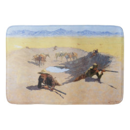 Kampf um das Wasserloch (von Frederic Remington) Badematte