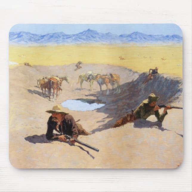 Kampf um das Wasserloch (von Frederic Remington) Mousepad (Vorne)