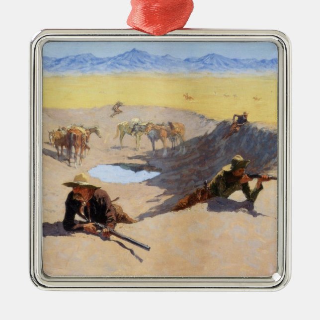 Kampf um das Wasserloch (von Frederic Remington) Ornament Aus Metall (Vorne)