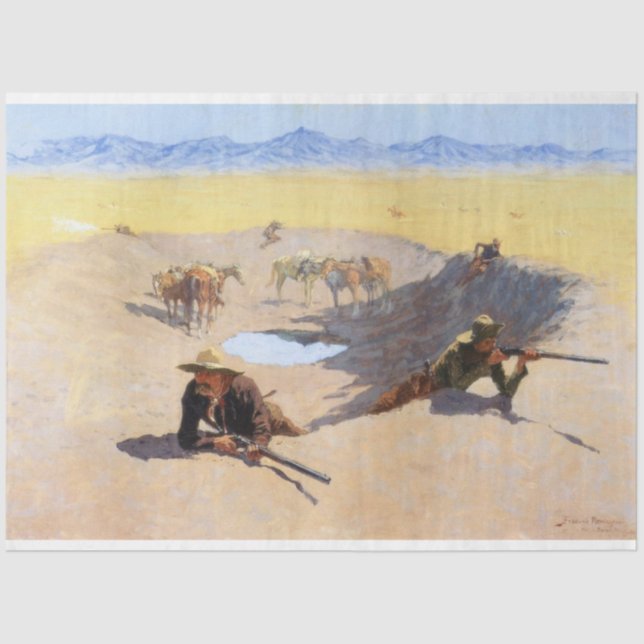 Kampf um das Wasserloch (von Frederic Remington) Seidenpapier (Vorderseite)