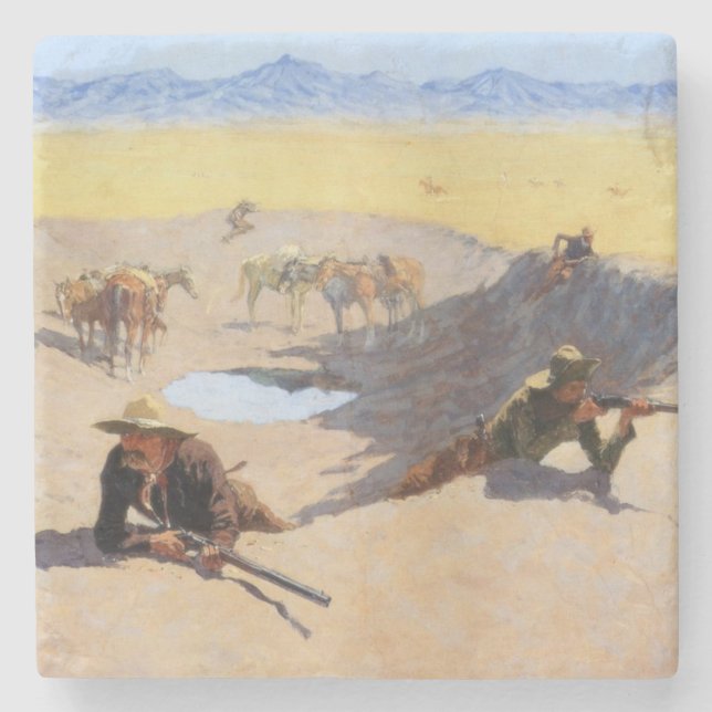Kampf um das Wasserloch (von Frederic Remington) Steinuntersetzer (Vorderseite)