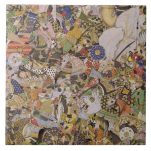 Kampf von Bundi, vom Akbarnama, c.1590 (gouac Fliese