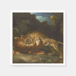 Kampf zwischen einem Löwen und einem Tiger (von Ja Serviette