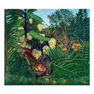 Kampf zwischen einem Tiger und einem Büffel H Ro Fotodruck