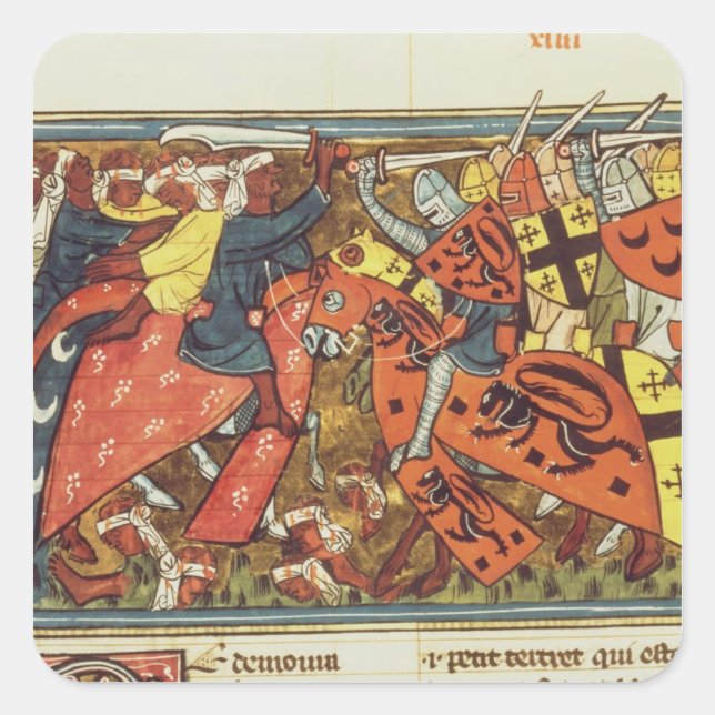 Kampf zwischen Kreuzfahrern und Moslems Quadratischer Aufkleber (Vorderseite)