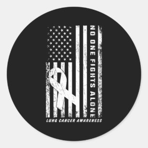 Kämpfe Lungenkrebs allein Amerikanische Flagge Wei Runder Aufkleber