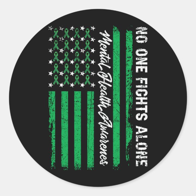 Kämpfe USA Flag Mental Health Awareness Green Runder Aufkleber (Vorderseite)