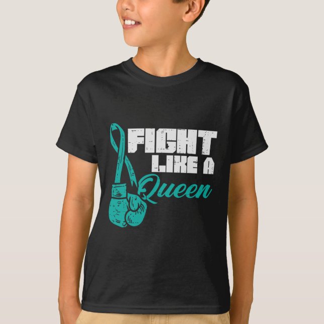 Kämpfe wie Queen Aquamarin Boxing Gloves Ovarialkr T-Shirt (Vorderseite)