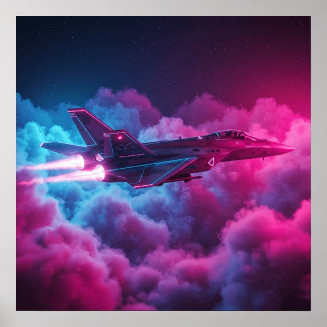 Kämpfen Jet über den Wolken farbiges Poster (Vorne)