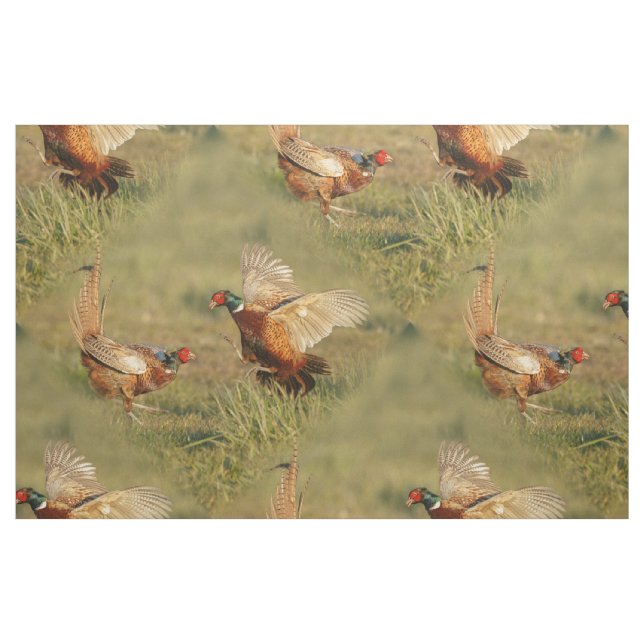 Kämpfen mit zwei männliches Ringhals Fasanen Stoff (Fat Quarter (45,7 x 55,9 cm))