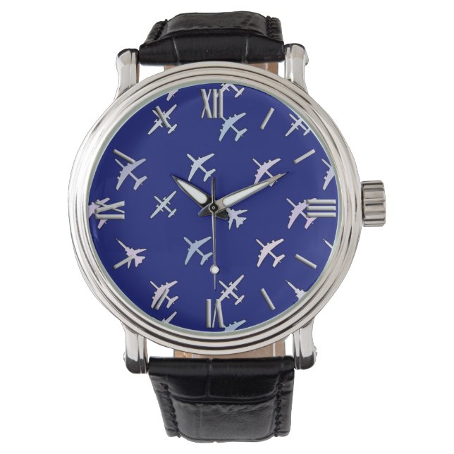 Kämpfende Flugzeug auf marineblau Armbanduhr (Vorderseite)