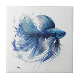 Kampfender Fisch Blau Wasserfarbe Keramikfliese
