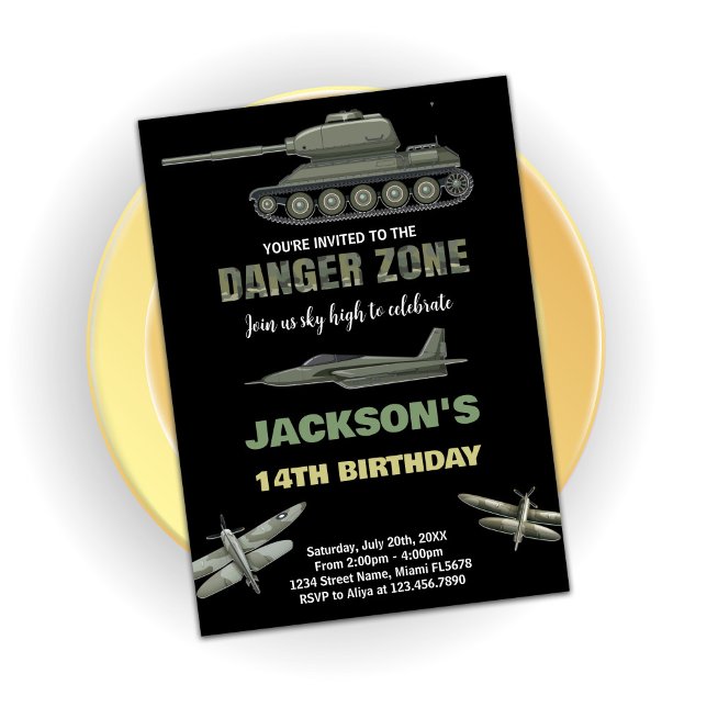 Kämpfer Jet Birthday Einladungen Gefahr Zone dunke (Fighter Jet Birthday Invitations Danger Zone Dark)