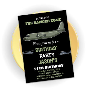 Kämpfer Jet Birthday Einladungen Green Dunkel Schw