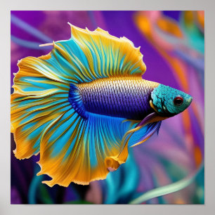 Kampffisch, blau gold violett poster