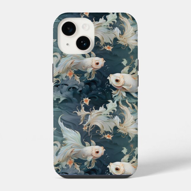 Kampffisch Blau Weiß iPhone Hülle (Rückseite)