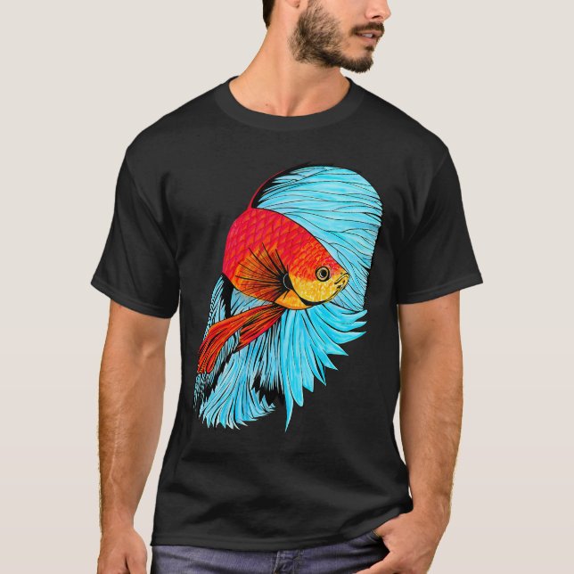 Kampffisch Kunst - Orange und Blau T-Shirt (Vorderseite)