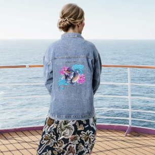 Kampffisch Siamesischer Kampffisch Lotuswellen Bla Jeansjacke