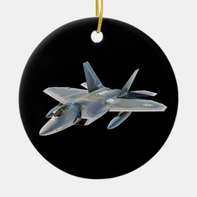 Kampfflugzeug des Raubvogel-F-22 auf Schwarzem Keramikornament (Vorne)