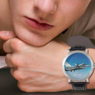 Kampfflugzeug Foto Cool Benutzerdefinierter Pilot Armbanduhr
