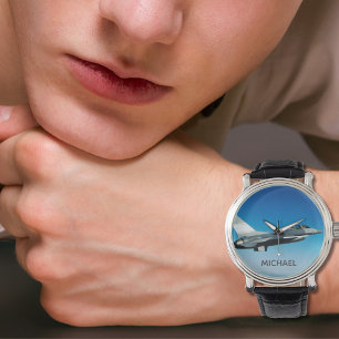 Kampfflugzeug Foto Cool Benutzerdefinierter Pilot Armbanduhr