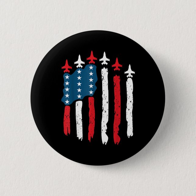 Kampfflugzeug USA-Flagge 4. Juli Patriotisch Button (Vorderseite)
