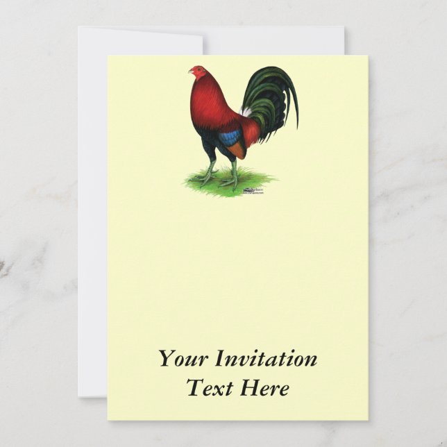 Kampfhahn:  Dunkelrot Einladung (Vorderseite)