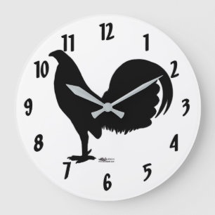 Kampfhahn-Hahn-Silhouette Große Wanduhr