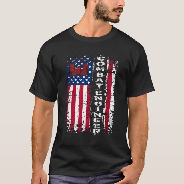 Kampfingenieur störte amerikanische Flagge U Milit T-Shirt (Vorderseite)