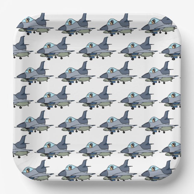 Kampfjet-Papierteller, Militär Luftwaffe Pilot Pappteller (Vorderseite)