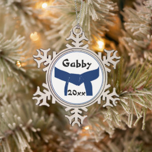 Kampfkunst-dunkelblauer Gurt datiert Schneeflocken Zinn-Ornament