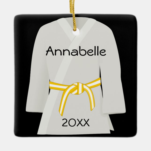 Kampfkunst-gelbe weiße Gurt-Verzierung Keramikornament (Vorderseite)