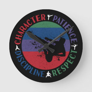 Kampfkunst - Karate-Grundwerte Runde Wanduhr