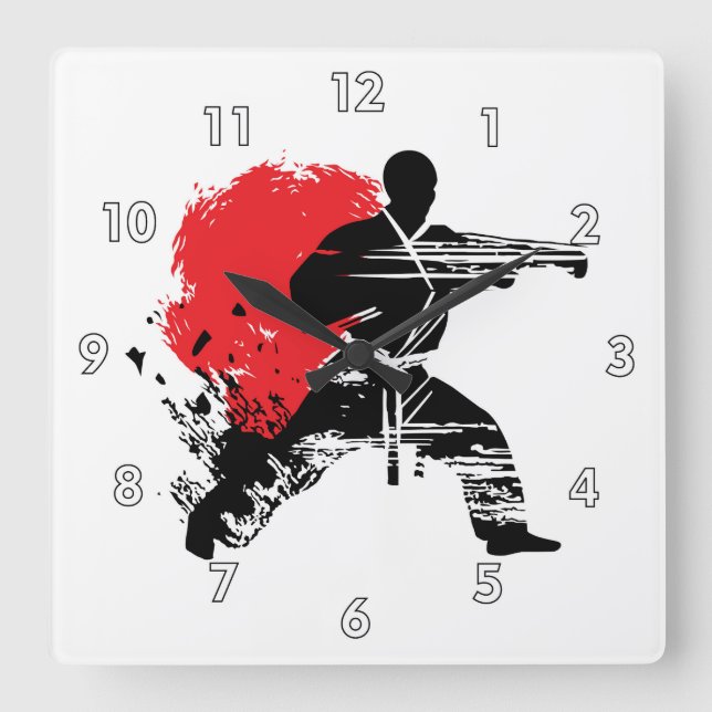 Kampfkunst Karate Quadratische Wanduhr (Vorderseite)