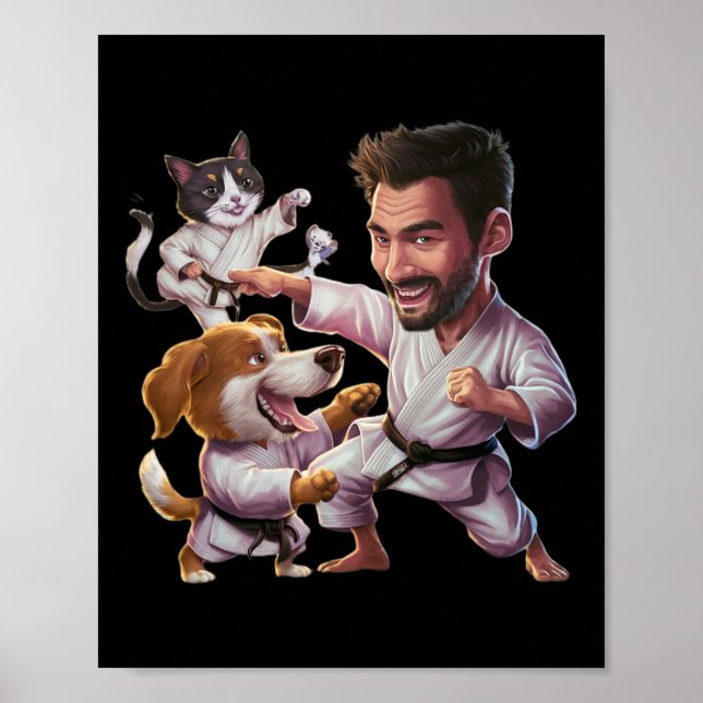 Kampfkunst mit Karate Hund und Katze in Aktion G Poster (Vorne)