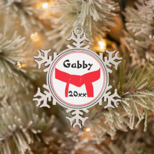 Kampfkunst-Rot-Gurt Schneeflocken Zinn-Ornament