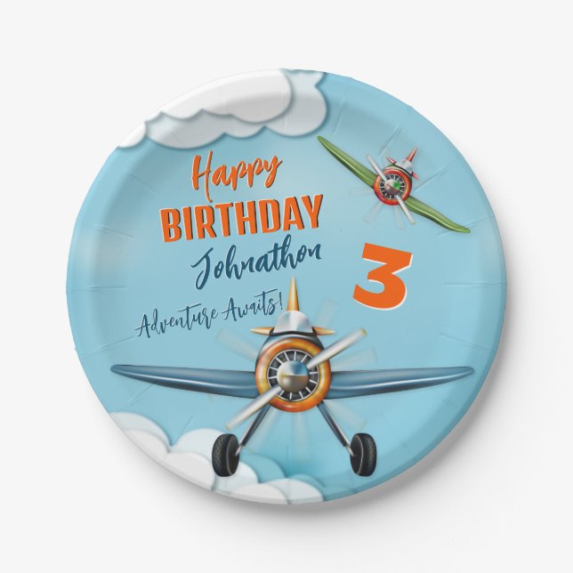 Kampfpilot-Fliegerjunge Geburtstag Pappteller (Vorderseite)