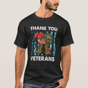 Kampfstiefel Danke Veteranen Poppy Blume Veter T-Shirt