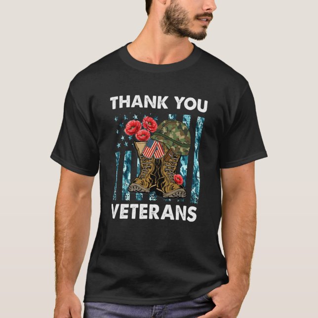 Kampfstiefel Danke Veteranen Poppy Blume Veter T-Shirt (Vorderseite)