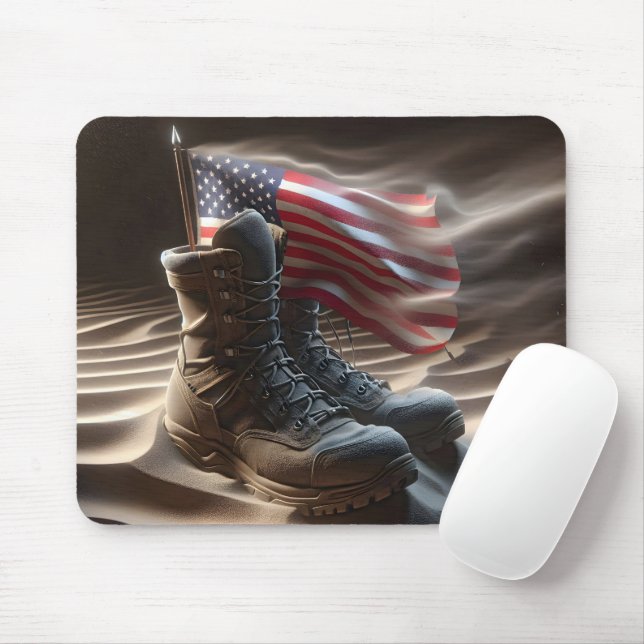 Kampfstiefel mit amerikanischer Flagge Mousepad (Mit Mouse)